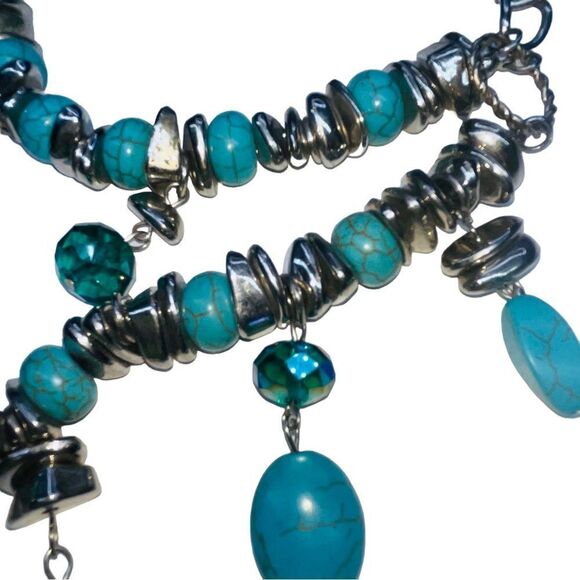 10/$25🦋 Charming Charlie Silver & Turquoise Double Strand Statement Necklace - Picture 3 of 10